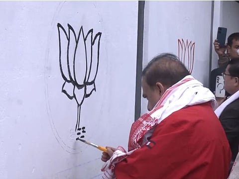 Assam CM Himanta Biswa Sarma launches BJP wall painting campaign ahead of 2026 Assembly polls.