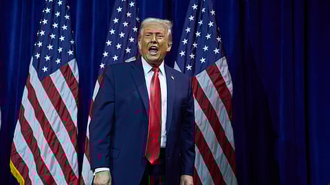 President Donald Trump walks off stage after speaking to House Republican lawmakers during their annual policy retreat, Tuesday, Jan. 6, 2026, in Washington