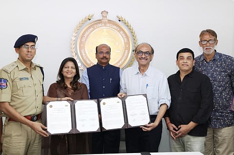 The MoU was signed by TGCSB Director Shikha Goel and TFCC president Daggubati Suresh Babu in the presence of Director General of Police B Shivadhar Reddy.