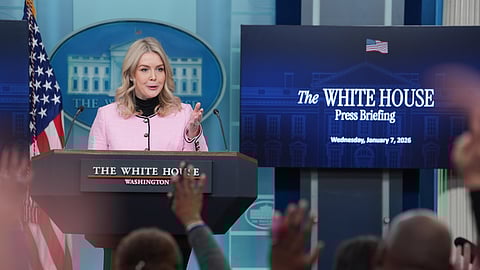 White House press secretary Karoline Leavitt speaks during a press briefing at the White House, Wednesday, Jan. 7, 2026, in Washington.