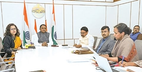 CM Mohan Charan Majhi during the meeting at Lok Seva Bhawan.
