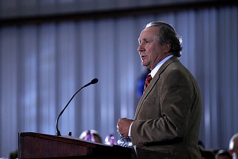 Michael Reagan, the son of former President Ronald Reagan, introduces Republican presidential candidate, former House Speaker Newt Gingrich during a campaign stop, Jan. 30, 2012, in Pensacola, Fla.