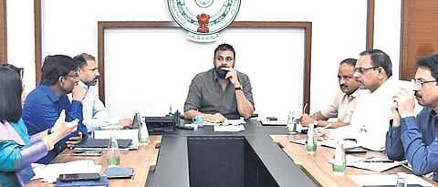 Deputy CM Pawan Kalyan addressing a review meeting with Forest department officials on Tuesday.