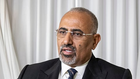 The president of the Yemen's Southern Transitional Council Aidarous al-Zubaidi sits for an interview, Sept 22, 2023, in New York, while attending the United Nations General Assembly's annual high-level meeting of world leaders.