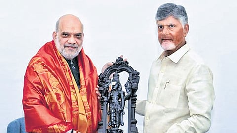 Chief Minister Nara Chandrababu Naidu calls on Union Home Minister Amit Shah in New Delhi on Wednesday.
