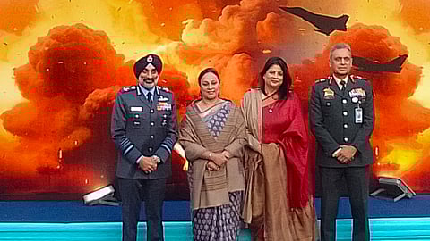 Chief of the Air Staff Air Chief Marshal A P Singh, extreme left, and others during a reception hosted for cadets of the National Cadet Corps (NCC), at the Air House in New Delhi, Thursday, Jan. 8, 2026.