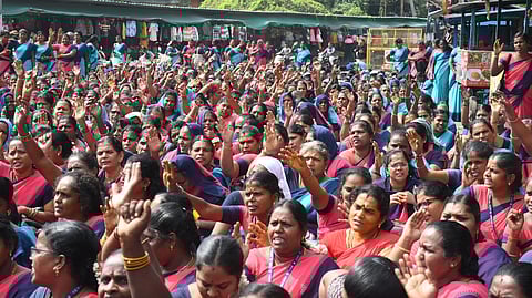 The Anganwadi workers in Vellore boycotted work and staged a protest in Vellore on Wednesday seeking 13 demands including a monthly pension of Rs.6,750.