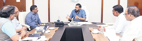 Deputy CM Pawan Kalyan holds a review meeting on 50% Green Cover Plan by 2047, at the State Secretariat on Wednesday.