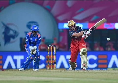 Royal Challengers Bengaluru's Nadine de Klerk plays a shot during a Women's Premier League (WPL) T20 cricket match between Mumbai Indians and Royal Challengers Bengaluru, at the DY Patil Stadium, in Navi Mumbai, Friday, Jan. 9, 2026.