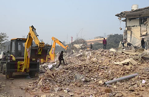 MCD carried out the removal of alleged encroachments around the Faiz-e-Elahi Masjid near Turkman Gate, on January 9, 2026 in New Delhi.