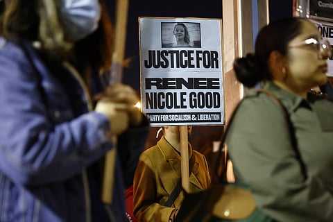 People protest in the Mission District in San Francisco on Wednesday, Jan. 7, 2026, after an Immigration and Customs Enforcement officer shot and killed Renee Nicole Good in Minneapolis.