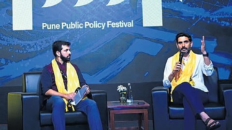 IT Minister Nara Lokesh speaks at ‘Pune Public Policy Festival’ on Friday.