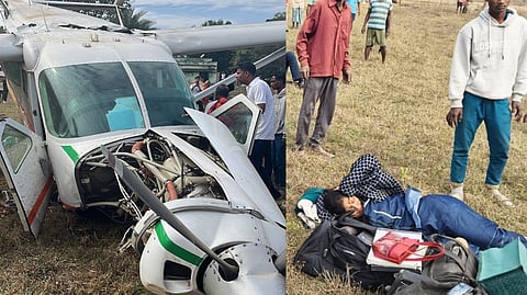 The IndiaOne Air flight which crashed at Jalda near Rourkela on Saturday, Jan 10, 2026.