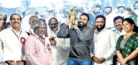 Deputy CM Pawan Kalyan at the foundation-laying ceremony of new administrative block at RMC in Kakinada on Saturday.