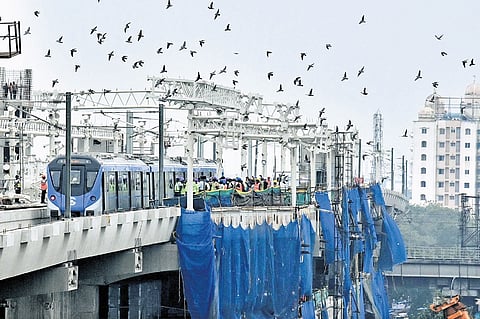 The Chennai Metro Rail Limited (CMRL) conducts a trial run along the PorurVadapalani, at 8 km stretch, in Chennai on Sunday.