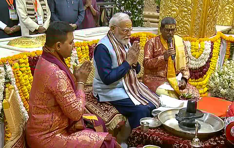 In this screengrab from a video posted on Jan. 11, 2026, Prime Minister Narendra Modi offers prayers at the Somnath Temple, in Gujarat.