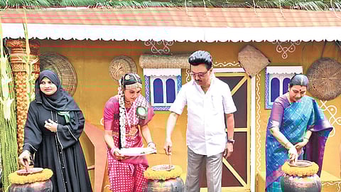 Chief Minister MK Stalin takes part in Pongal celebrations at Kolathur in Chennai on Saturday