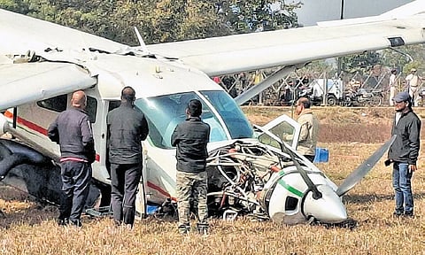 Officials inspecting the crash site at Kansar near Jalda A block on Sunday