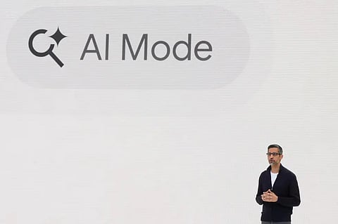 Alphabet CEO Sundar Pichai speaks at a Google I/O event in Mountain View, Calif., Tuesday, May 20, 2025.