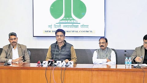 NDMC Vice-Chairman Kuljeet Singh Chahal addresses a press conference.