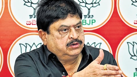 State BJP president N Ramchander Rao gestures during a chit chat with the media