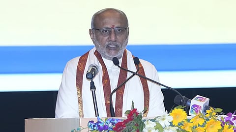 Vice President CP Radhakrishnan addresses the 9th Convocation of Jawaharlal Nehru University in New Delhi on Monday, Jan 12, 2026.