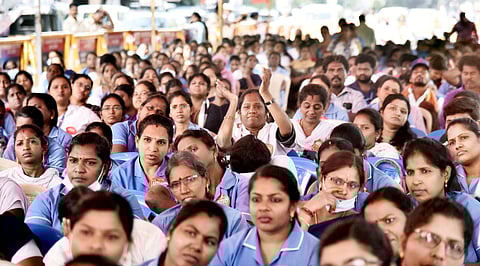 The protest saw participation of workers across all 15 zones of the city.