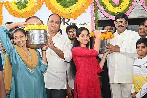 Endowments Minister Anam Ramnarayana Reddy along with Nellore M P Vemireddy Prabhakar Reddy addressing the media and inaugurated VPR Amrutha Dhara water plants in Atmakur constituency.