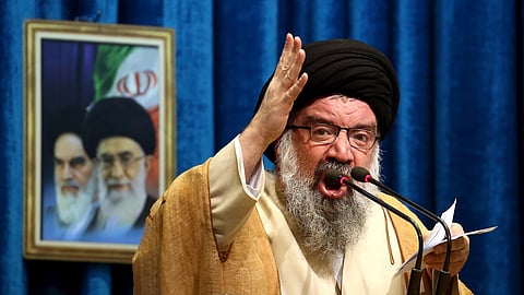 Iranian senior cleric Ahmad Khatami delivers his sermon during Friday prayer ceremony in Tehran, Iran, Friday, Jan. 5, 2018.