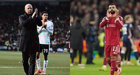 Liverpool manager Arne Slot (L) and Liverpool forward Mohamed Salah (R).