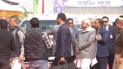 Bihar Chief Minister Nitish Kumar arrives for the inauguartion of the ‘Samriddhi Yatra’