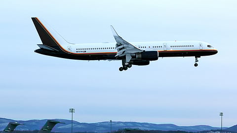 An airplane carrying captured Venezuelan President Nicolas Maduro lands at Stewart Air National Guard Base in Newburgh, New York.