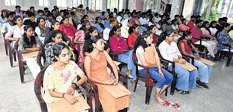 NSS volunteers attending the district-level disaster management training at Sreekaryam on Monday