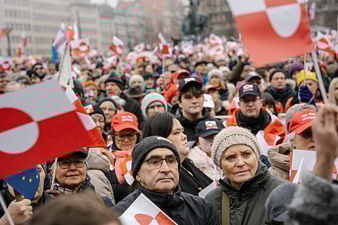 People march during a pro-Greenlanders demonstration in Copenhagen, Denmark, on Saturday, Jan. 17, 2026.