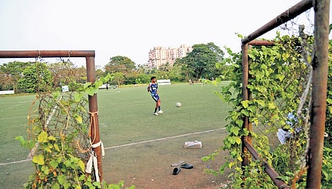 The field and the fencing are fast wearing out at the Ambedkar stadium.