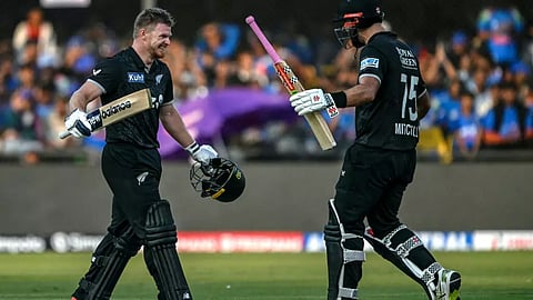 Glenn Phillips (L) and Daryl Mitchell both scored hundreds in a landmark victory for New Zealand