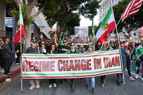 Protesters march in an anti-Iranian regime rally in Los Angeles. (Photo | AFP)