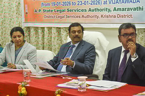 High Court judge Justice Cheekati Manavendranath Roy during the 40 hours Mediation Training Programme organised under the aegis if Supreme Court Mediation Conciliation Project Committee (MCPC) at the Court compound in Vijayawada on Monday.