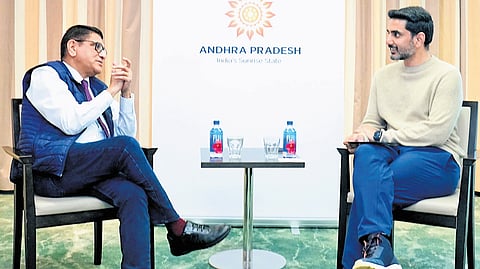 Buhler Group Chairman Deepak Mane in discussions with Minister for IT Nara Lokesh in Zurich on Monday.