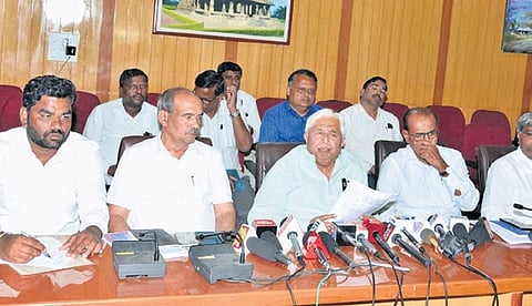 Minister HK Patil at the press conference in Gadag.