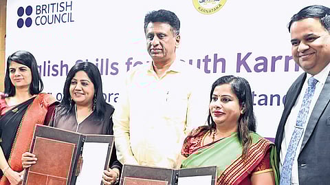 Higher Education Minister Dr MC Sudhakar, Commissioner for Collegiate Education Manjushree N and others during the event in Bengaluru on Tuesday.