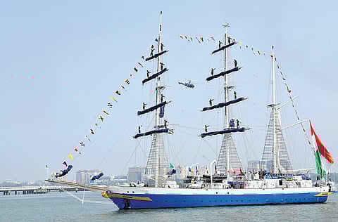 INS Sudarshini sets sail from Kochi Naval Base for Lokayan 26, a global expedition