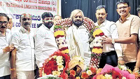 Minister Eshwar Khandre being felicitated after his election as the president
of All-India Veerashaiva-Lingayat Mahasabha on Tuesday.