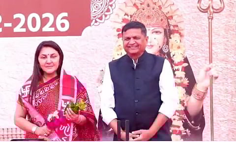 Anar Patel with Naresh Patel, Chairman of the Khodaldham Trust.