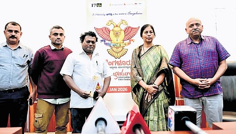 Information and Public Relations Secretary BB Cauvery, actor Sadhu Kokila and others announce the highlights of the 17th BIFFes, on Wednesday