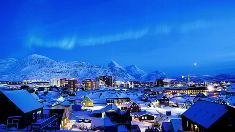 An Aurora Borealis is seen in the sky above Nuuk, Greenland, on Tuesday, Jan. 20, 2026.