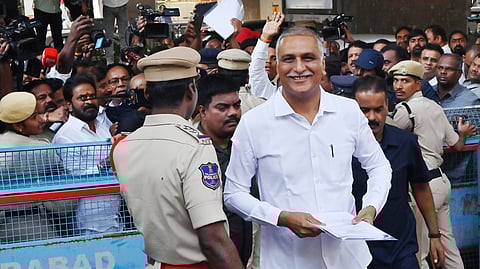Former minister T Harish Rao arrives for his examination by the SIT in the phone-tapping case on Tuesday.