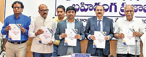 APERC Chairman PVR Reddy releasing the Compendium of Electricity Commission Rules and Regulations – 2025 in Tirupati on Tuesday.