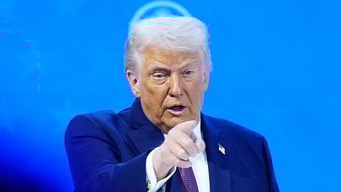 US President Donald Trump reacts during a signing ceremony on his Board of Peace initiative at the Annual Meeting of the World Economic Forum in Davos, Switzerland, Thursday, Jan. 22, 2026.