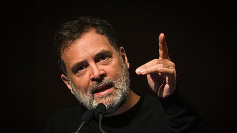 Leader of Opposition in the Lok Sabha Rahul Gandhi addresses the National MGNREGA Workers' Convention organised by Rachnatmak Congress, in New Delhi, Thursday, Jan. 22, 2026.